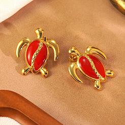 304 Stainless Steel Enamel Turtle Stud Earrings&nbsp;EJEW-Z147-11G