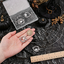 4Pcs Halloween Brass Micro Pave Clear Cubic Zirconia Heart with Acrylic Skull Pendant Necklaces&nbsp;NJEW-PH0001-56P