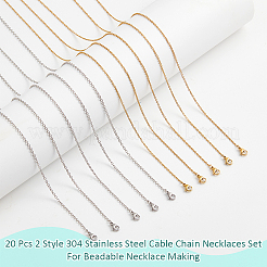 20Pcs 2 Style 304 Stainless Steel Cable Chain Necklaces Set&nbsp;MAK-NB0001-19