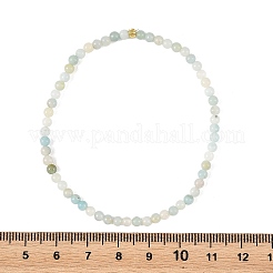 3MM Natural Flower Amazonite Round Beaded Stretch Bracelets with Golden Tone Brass Beads&nbsp;BJEW-JB14407-02