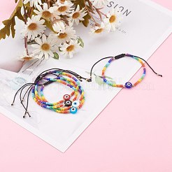 Rainbow Adjustable Nylon Cord Braided Bead Bracelets&nbsp;BJEW-JB06021