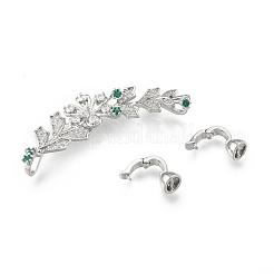 Brass Pave Clear & Green Cubic Zirconia Fold Over Clasps&nbsp;KK-N216-521