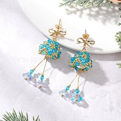 Christmas Bell Brass Glass Dangle Stud Earrings&nbsp;EJEW-MZ00612-02