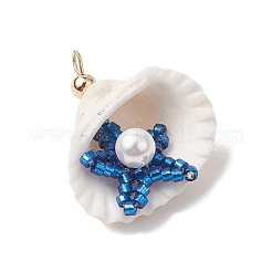 Cylinder Seed Beaded Starfish & Shell Pendants&nbsp;PALLOY-MZ00547-02