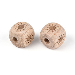 Laser Engraved Beech Wood European Beads&nbsp;WOOD-T033-08A