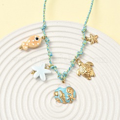 Ocean Theme Starfish Fish Turtle Shell Shape 304 Stainless Steel Pendant Necklaces&nbsp;NJEW-D344-03G