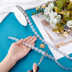Sparkle Polyester Flower Lace Trim Ribbon&nbsp;OCOR-WH0105-095B