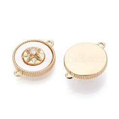Brass Micro Pave Clear Cubic Zirconia and Shell Connector Charms&nbsp;KK-N287-30G
