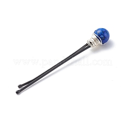 Eco-Friendly Copper Wire Wrapped Round Gemstone Hair Bobby Pin&nbsp;OHAR-JH00025-02