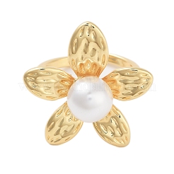 Rack Plating Flower Brass Open Cuff Rings for Women&nbsp;RJEW-B064-18G-01