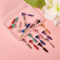 18Pcs 9 Colors PVD Vacuum Plating 304 Stainless Steel Unisex Punk Hip-hop Rock Nail Shape Screw Pierced Stud Earrings&nbsp;EJEW-SZ0001-28