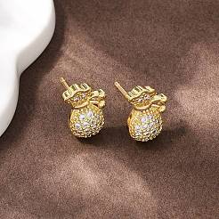 Brass Micro Pave Clear Cubic Zirconia Bag Stud Earrings&nbsp;EJEW-F400-11G
