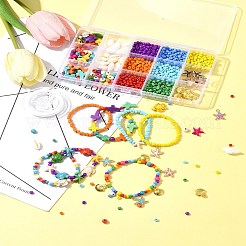 DIY Glass Seed & Synthetic Turquoise & Natural Cowrie Shell Bracelets Making Kits&nbsp;DIY-FS0007-11A