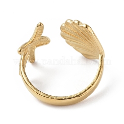 Ion Plating(IP) 304 Stainless Steel Shell with Starfish Open Cuff Ring for Women&nbsp;X-RJEW-C046-03G