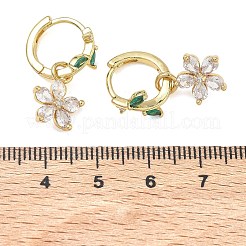 Flower Brass Micro Pave Cubic Zirconia Hoop Dangle Earrings for Women&nbsp;EJEW-A167-13G-02