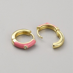 Enamel Hoop Earrings with Clear Cubic Zirconia&nbsp;EJEW-WH0004-39C