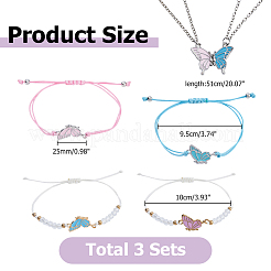 4Pcs Butterfly Zinc Alloy Pendant Necklace & Polyester Link Bracelets Sets&nbsp;SJEW-HS0001-03