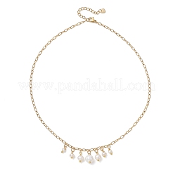 Natural Pearl Potatp Tassel Pendant 304 Stainless Steel Paperclip Chain Necklaces for Women&nbsp;NJEW-JN05924