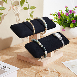 Velvet 2 Tier T-Bar Bracelet Display Stands with Wooden Base&nbsp;BDIS-WH0010-08C