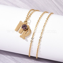 304 Stainless Steel Glass Drill Birth Stone Constellation Pendant Necklaces&nbsp;STAS-D305-08G-F