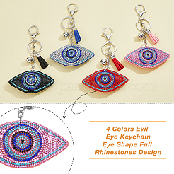 4Pcs 4 Colors Velvet Evil Eye Full Rhinestones Keychains&nbsp;KEYC-DC0001-26