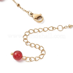 Dyed Natural Banded Agate Round & 304 Stainless Steel Shell Shape Tassel Anklets for Women&nbsp;AJEW-AN00702-02