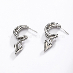 Vintage 201 Stainless Steel C-shaped with Heart Dangle Stud Earrings&nbsp;RJ0929-2