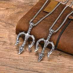 Stainless Steel Viking Trident Pendant Box Chain Necklaces for Men&nbsp;PW-WGE41E0-01