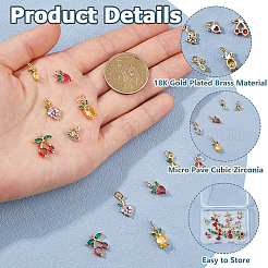 12Pcs 6 Styles Brass Micro Pave Gold Cubic Zirconia Charms&nbsp;ZIRC-HS0001-25A-NF