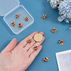 10Pcs Brass with Glass Dark Red Sacred Heart Connector Charms&nbsp;KK-PH0014-96A