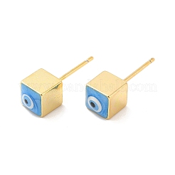 Long-Lasting Plated Cube with Enamel Evil Eye Stud Earring&nbsp;EJEW-E272-01G