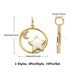 10Pcs 2 Styles Rack Plating Brass Micro Pave Clear Cubic Zirconia Pendants&nbsp;ZIRC-CJ0001-23
