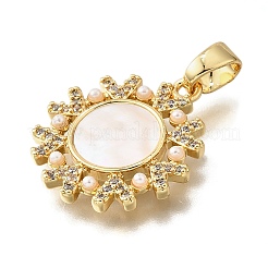 Brass Micro Pave Cubic Zirconia ABS Imitation Pearl Pendants&nbsp;KK-D328-04G