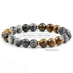 8MM Natural Tiger Eye and Larvikite Round Stretch Bracelets for Unisex&nbsp;WG7E450-01