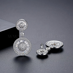 Flat Round Brass Micro Pave Clear Cubic Zirconia Dangle Stud Earrings&nbsp;FS-WG7979A-01