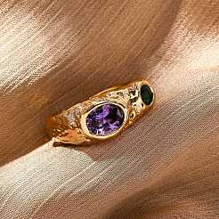 Brass Micro Pave Cubic Zirconia Cuff Rings for Women&nbsp;RJEW-F191-01G-03