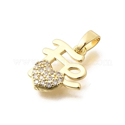 Valentine's Day Brass Clear Cubic Zirconia Pendants&nbsp;KK-B187-18G
