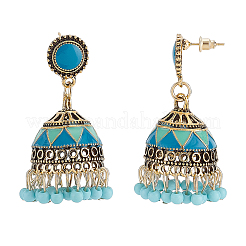6 Pairs 6 Colors Ethnic Style 3D Enamel Bell with Seed Beeded Dangle Stud Earrings&nbsp;EJEW-AN0001-94