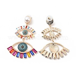 Rhinestone Double Evil Eye Dangle Stud Earrings with Acrylic Pearl Beaded&nbsp;LS-EJEW-J045-03A-KCG