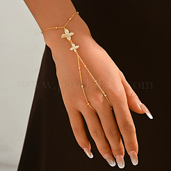 Saint Patrick's Day Brass Micro Pave Clear Cubic Zirconia Four-leaf Clover Hand Chain Ring Bracelets for Women&nbsp;ZS5146