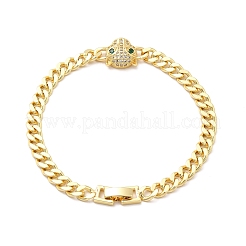 Green Cubic Zirconia Leopard Link Bracelet with Brass Curb Chains for Men Women&nbsp;KK-H434-11G