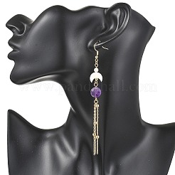 Natural Amethyst Round with Moon Dangle Earrings&nbsp;EJEW-JE06813-02