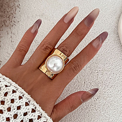 Alloy with Plastic Pearl Finger Rings&nbsp;FS-WGC5205-01