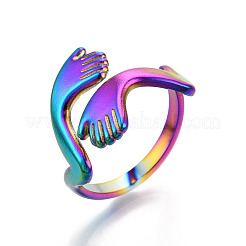 304 Stainless Steel Hugging Hand Cuff Rings&nbsp;RJEW-N038-119M