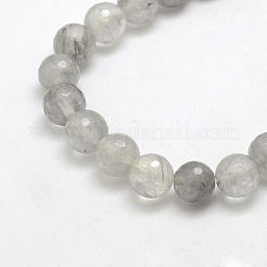 Natural Gemstone Cloudy Quartz Faceted Round Bead Strands&nbsp;G-O021-8mm-03A