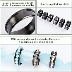 12Pcs 6 Style Stainless Steel Grooved Finger Ring Settings&nbsp;STAS-UN0031-37