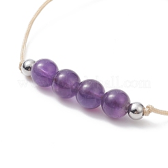 3Pcs 3 Style Natural Amethyst Braided Bead Bracelets Set&nbsp;BJEW-JB09334-02
