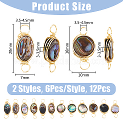 12Pcs 2 Styles Natural Abalone Shell/Paua Shell Copper Wire Wrapped Connector Charms&nbsp;PALLOY-AB00261