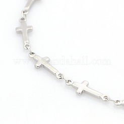 Tarnish Resistant Religious Catholic Jewelry 304 Stainless Steel Cross Link Chain Bracelets&nbsp;STAS-O036-09P