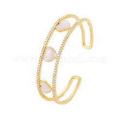 Clear Cubic Zirconia Heart Open Cuff Bangle with Enamel&nbsp;BJEW-S141-017